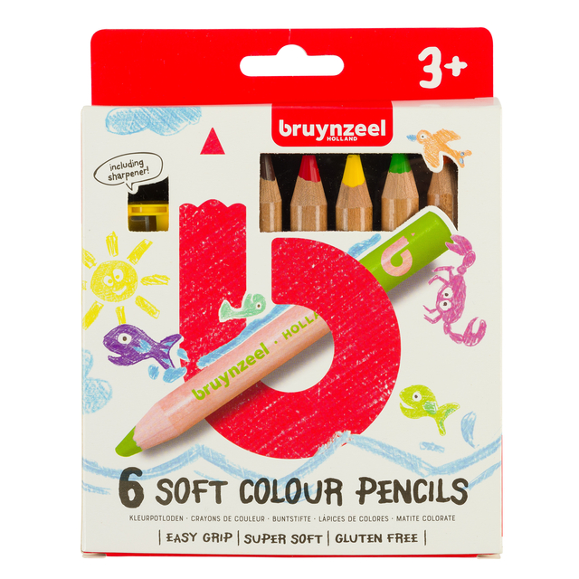 Kleurpotloden Bruynzeel Kids dik waskrijt blister à 6 stuks assorti afbeelding