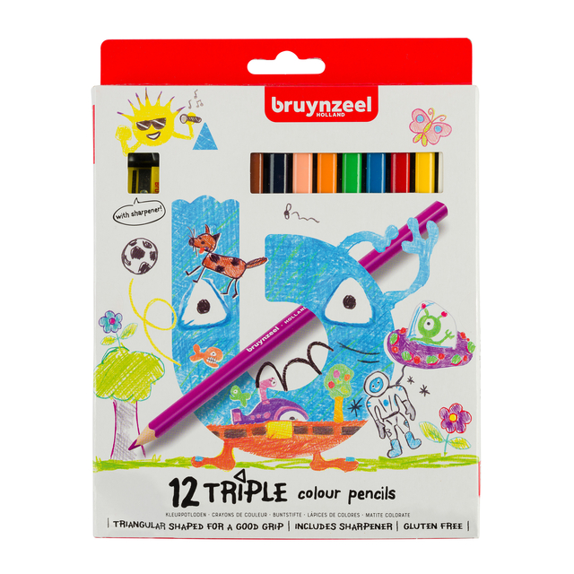 Kleurpotloden Bruynzeel Kids Triple blister à 12 stuks assorti afbeelding