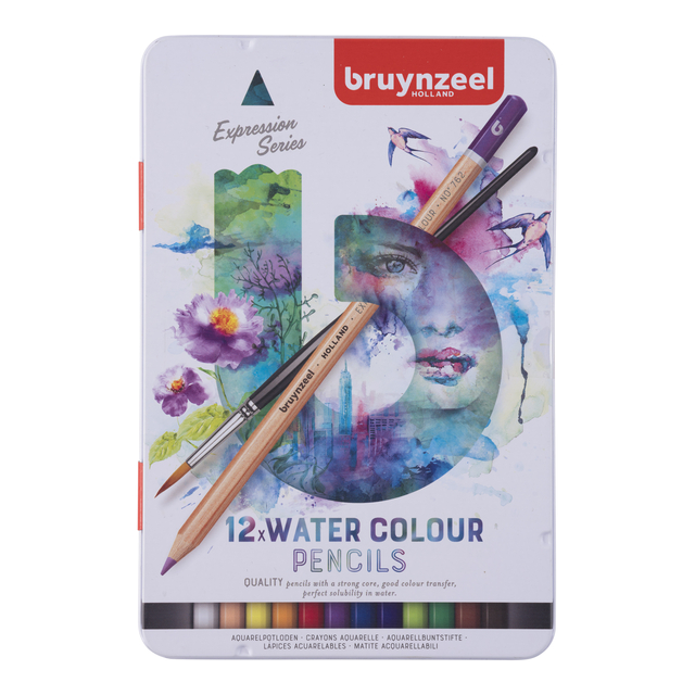 Kleurpotloden Bruynzeel aquarel Expression blik à 12 stuks assorti afbeelding