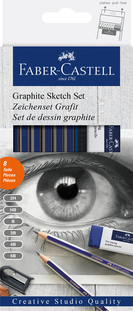 Potlood Faber-Castell 6 hardheden inclusief puntenslijper en gum afbeelding