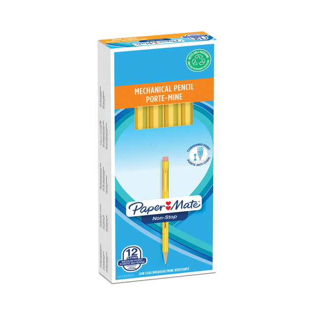 Vulpotlood Paper Mate non stop 0.7mm HB met clip en gum geel afbeelding