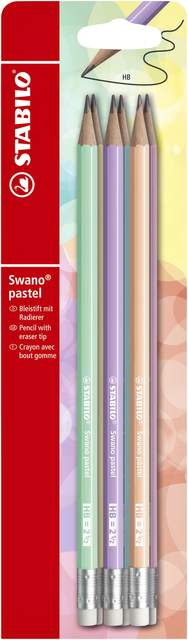 Potlood STABILO Swano grafiet HB met gumtop pastel assorti blister à 6 stuks afbeelding