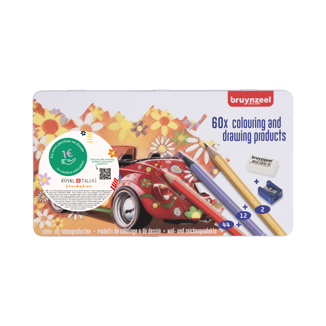 Kleurpotloden Bruynzeel Super Sixties kever in blik 60 stuks afbeelding