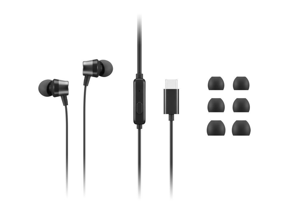 Lenovo 4XD1J77351 hoofdtelefoon headset Bedraad In-ear Kantoor callcenter USB Type-C Zwart