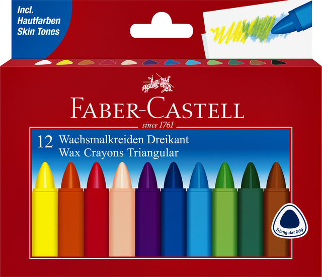 Waskrijt Faber-Castell driehoekig assorti set à 12 stuks afbeelding