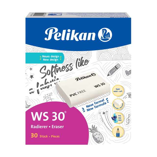 Gum Pelikan WS30 37x30x9mm potlood zacht  wit — Foto 2 van 2