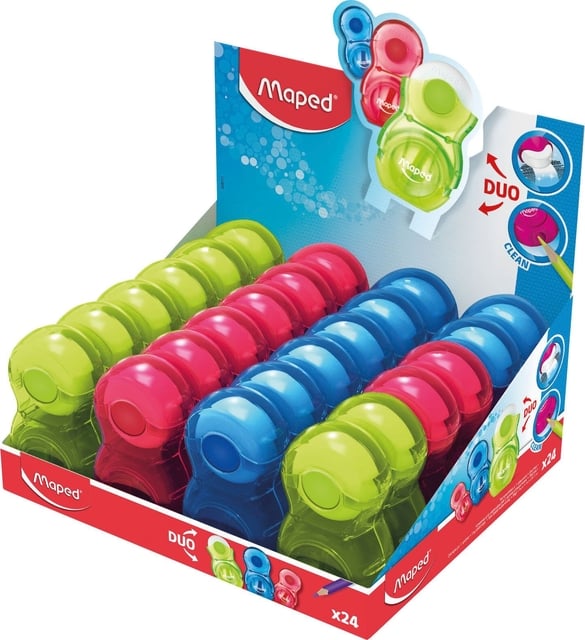 Puntenslijper Maped Loopy 1gaats met gum display á 24 stuks assorti afbeelding