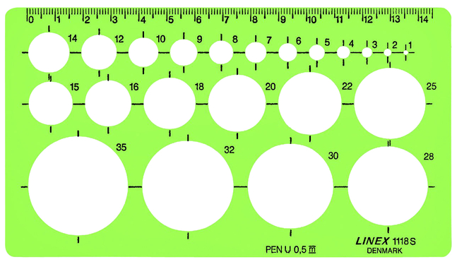 Cirkelsjabloon Linex 22 cirkels met inktvoetjes 1-35mm groen afbeelding
