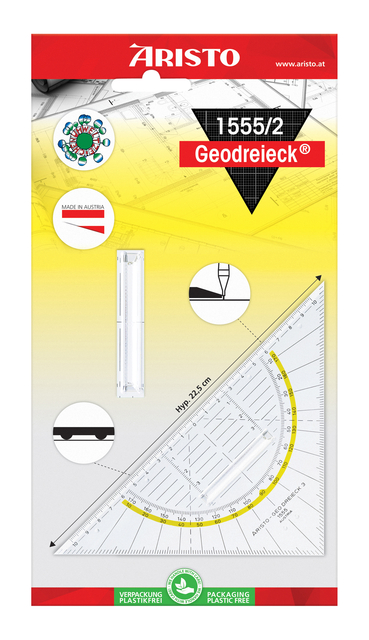 Geodriehoek Aristo 1552 160mm transparant met gele rand — Foto 2 van 2