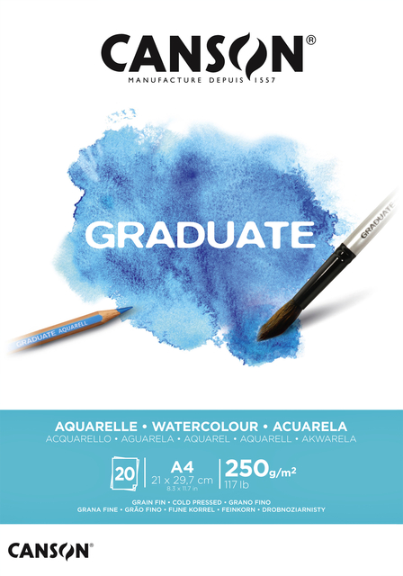 Aquarelblok Canson Graduate A4 250gr 20 vel afbeelding