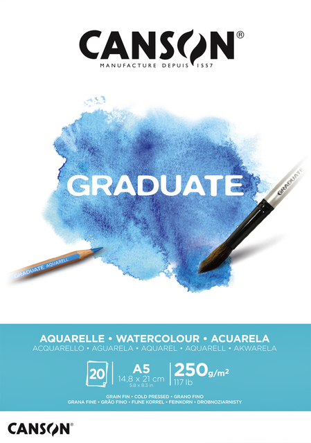 Aquarelblok Canson Graduate A5 250gr 20 vel afbeelding