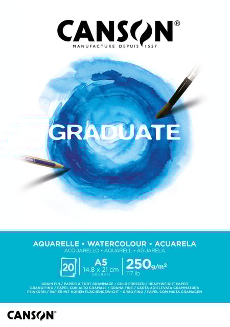 Aquarelblok Canson Graduate A5 250gr 20 vel