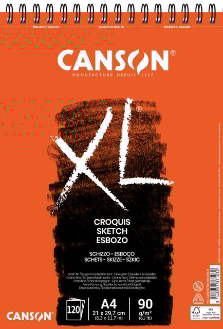Schetsblok Canson XL Croquuis A4 90gr spiraal 120 vel afbeelding