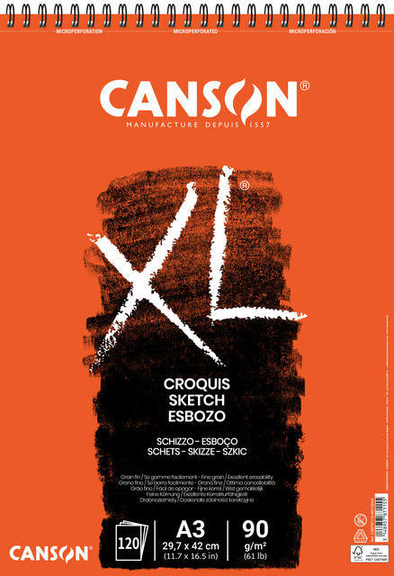 Schetsblok Canson XL Croquuis A3 90gr 120 vel spiraal