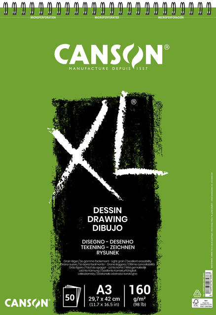 Tekenblok Canson XL Dessin A3 160gr spiraal 50 vel afbeelding