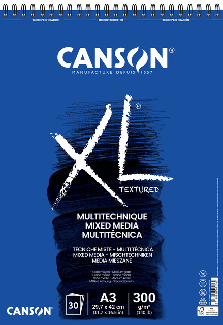 Aquarelblok Canson XL Mix Media A3 300gr spiraal 30 vel