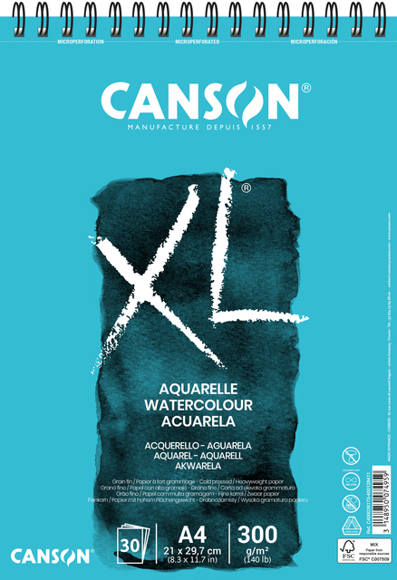 Aquarelblok Canson XL A4 30 vel 300gr spiraal afbeelding
