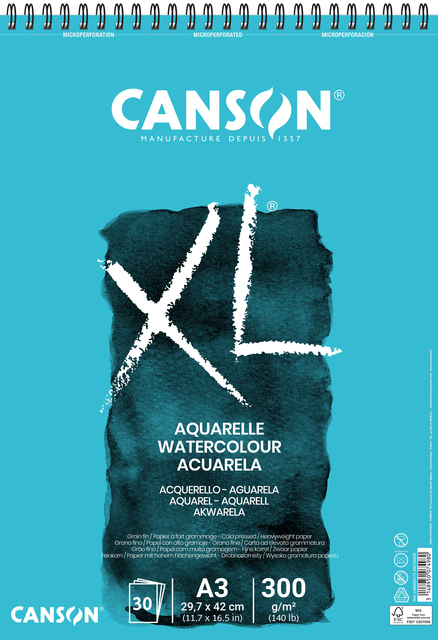 Aquarelblok Canson XL A3 30 vel 300gr spiraal afbeelding