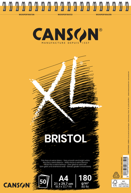 Tekenblok Canson XL Bristol A4 50 vel 180gr