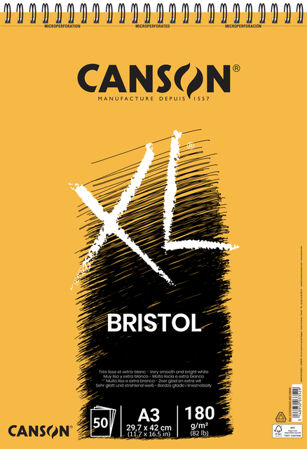 Tekenblok Canson XL Bristol A3 50 vel 180gr