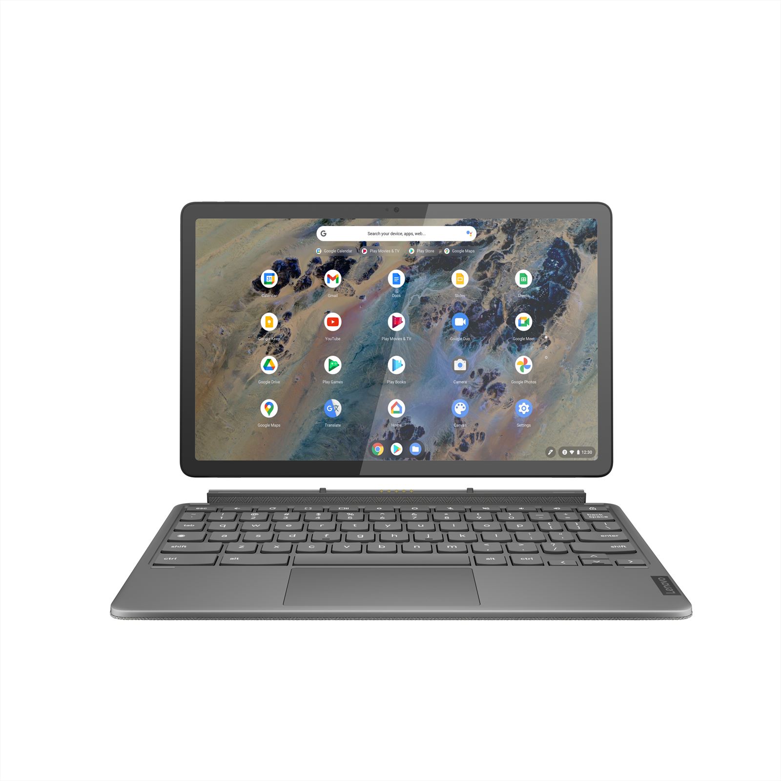 Lenovo IdeaPad Duet 3 Chrome 11Q727 Qualcomm Snapdragon 7c Gen 2 Chromebook 27,8 cm (10.9") Touchscreen 2K 8 GB LPDDR4x-SDRAM 128 GB eMMC Wi-Fi 5 (802.11ac) ChromeOS Grijs afbeelding