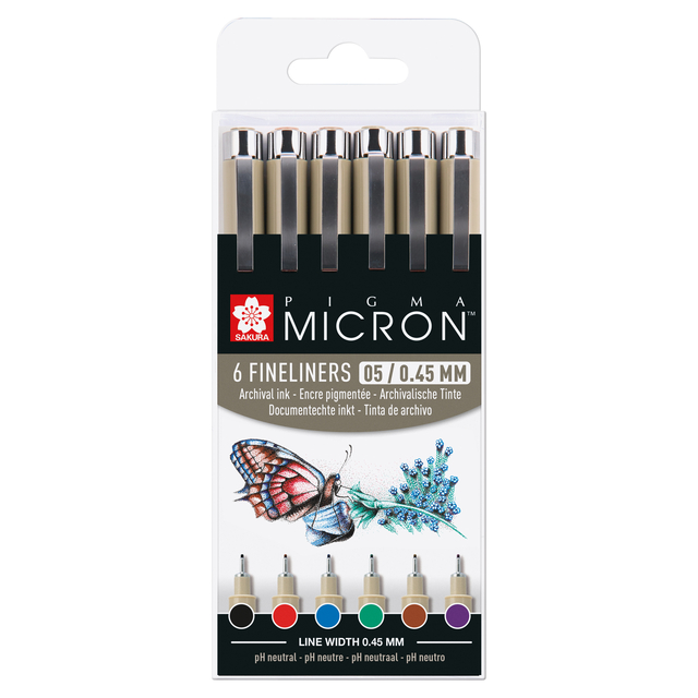 Fineliner Sakura Pigma Micron 05 basic set 6 kleuren afbeelding