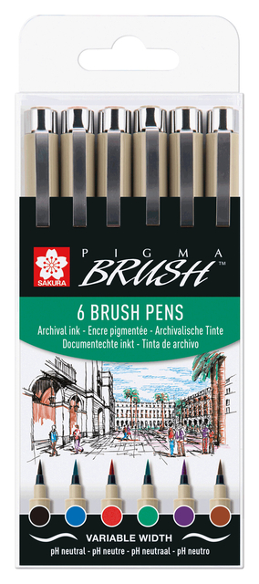 Brushpen Sakura Pigma Brush set à 6 stuks zwart afbeelding