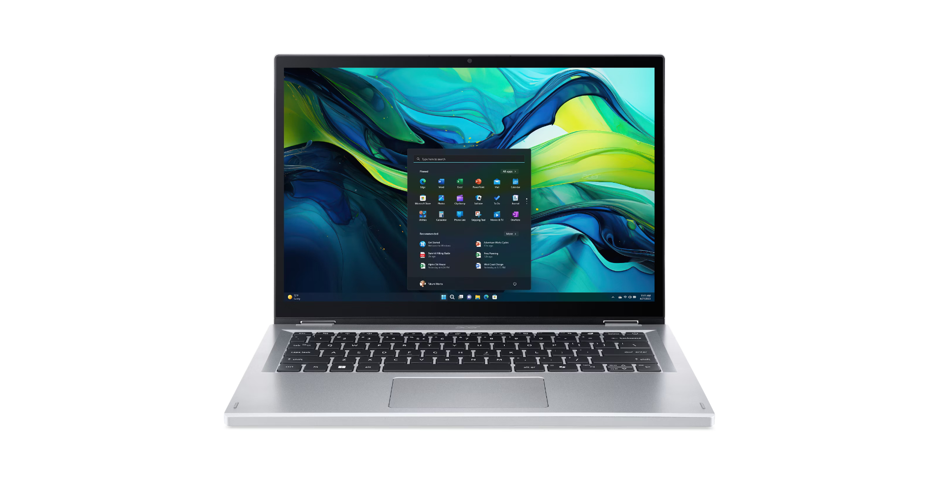 Acer Aspire Go Spin 14 AGSP14-31PT-35E6 Intel Core 3 N355 Hybride (2-in-1) 35,6 cm (14") Touchscreen WUXGA 8 GB LPDDR5-SDRAM 128 GB UFS Wi-Fi 6 (802.11ax) Windows 11 Home in S mode Zilver afbeelding