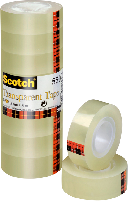 Plakband Scotch 550 19mmx33m transparant 8 rolllen afbeelding