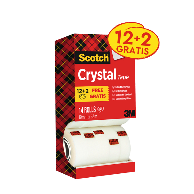 Plakband Scotch Crystal 600 19mmx33m transparant 12+2 gratis afbeelding