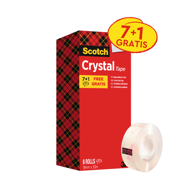 Plakband Scotch Crystal 600 19mmx33m transparant 7+1 gratis afbeelding