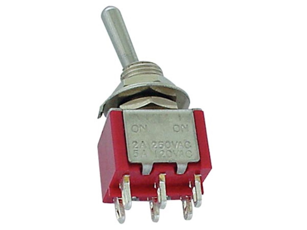VERTICALE TUIMELSCHAKELAAR DPDT ON-OFF-ON - PCB TYPE afbeelding