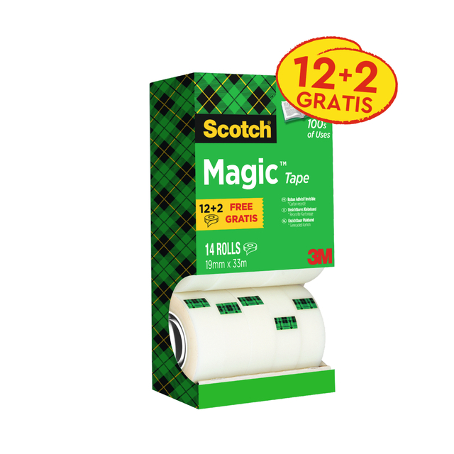 Plakband Scotch Magic 810 19mmx33m onzichtbaar mat 12+2 gratis afbeelding