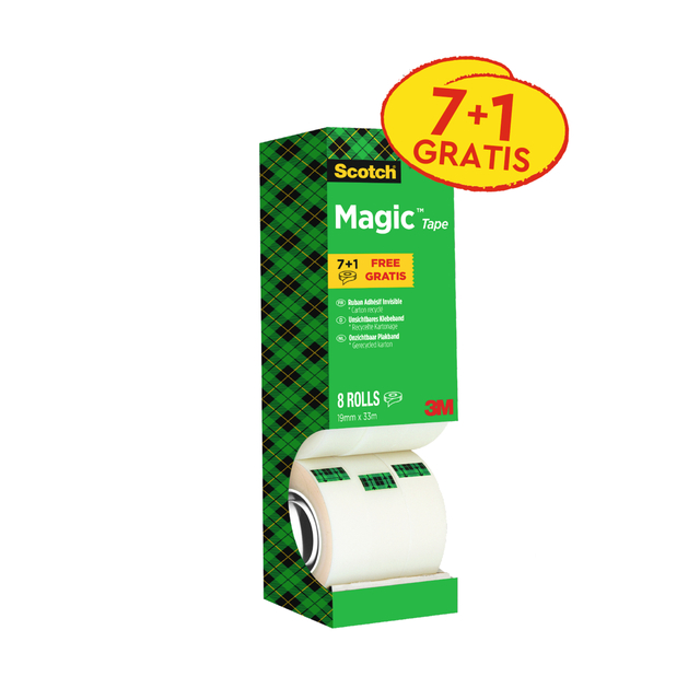 Plakband Scotch Magic 810 19mmx33m onzichtbaar mat 7+1 gratis afbeelding