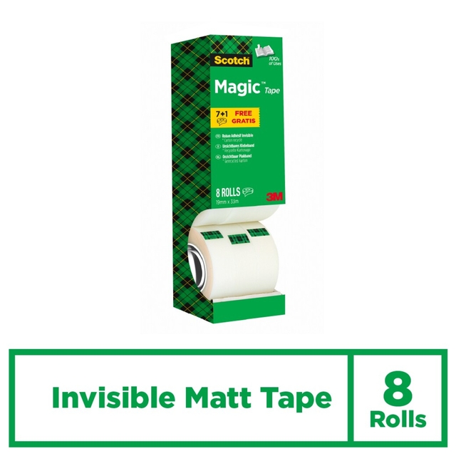 Plakband Scotch Magic 810 19mmx33m onzichtbaar mat 7+1 gratis — Foto 2 van 2