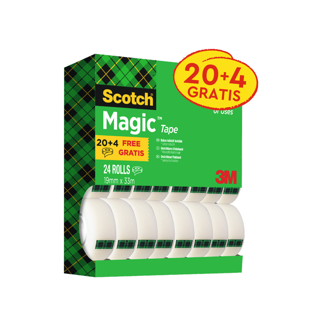 Plakband Scotch Magic 810 19mmx33m onzichtbaar mat 20+4 gratis afbeelding