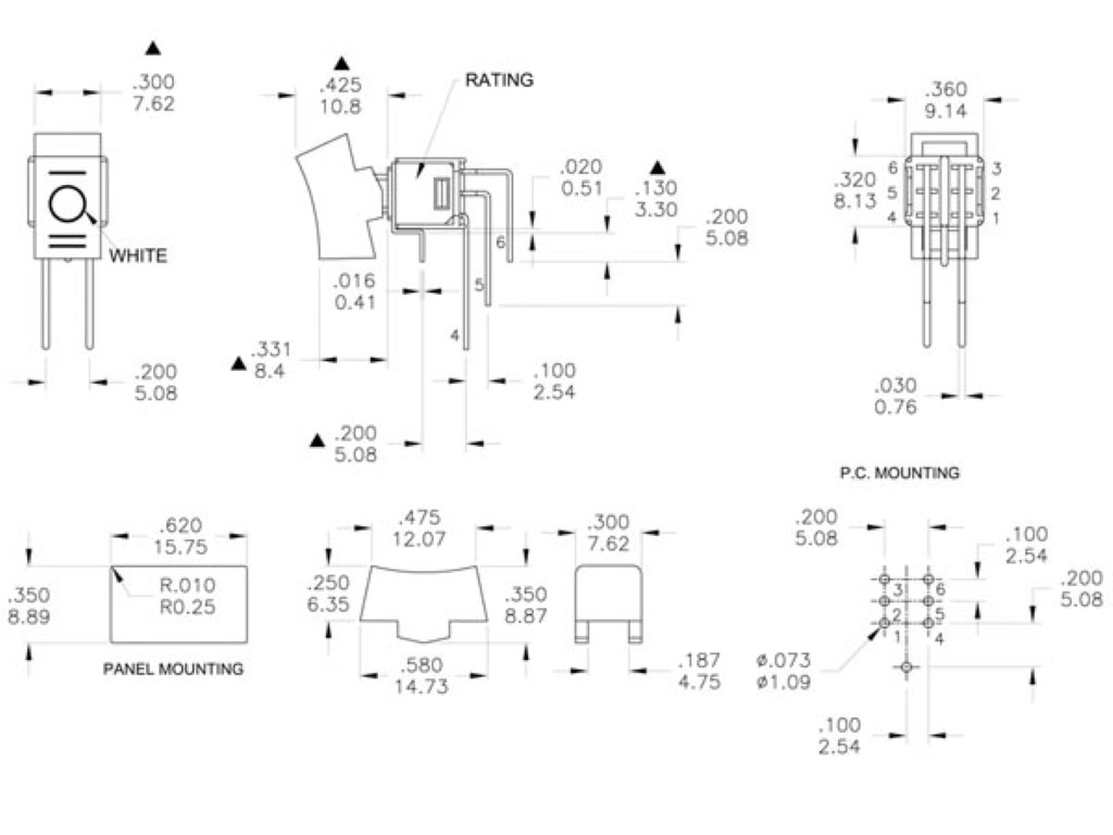 Velleman HAAKSE VERTICALE ROCKERSCHAKELAAR VOOR PCB DPDT (ON)-OFF-(ON)