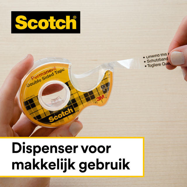 Plakband Scotch 665 12mmx6.3m dubbelzijdig + afroller — Foto 2 van 2