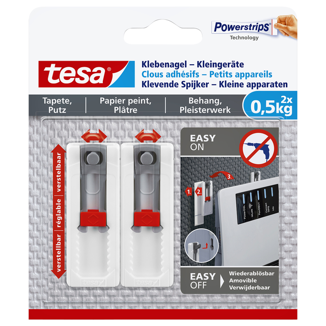 Klevende spijker tesa® kleine apparaten voor behang en pleisterwerk 0,5kg grijs-wit 2 stuks afbeelding