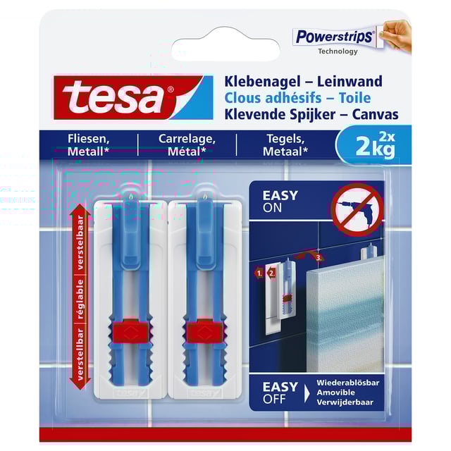 Klevende spijker tesa® canvas- tegels en metaal 2kg wit 2 stuks afbeelding