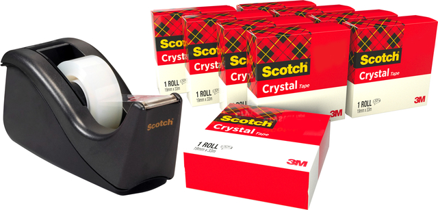 Plakband Scotch Crystal 600 19mmx33m transparant + gratis C60 plakbandhouder afbeelding