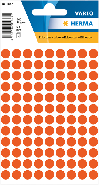 Etiket HERMA 1842 rond 8mm rood 540stuks afbeelding