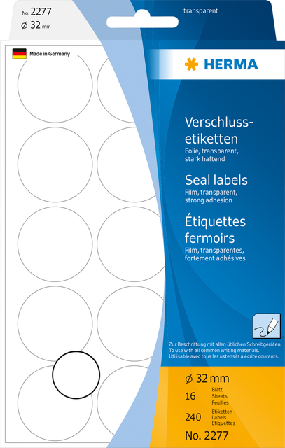 Etiket HERMA 2277 rond 32mm transparant 240stuks afbeelding