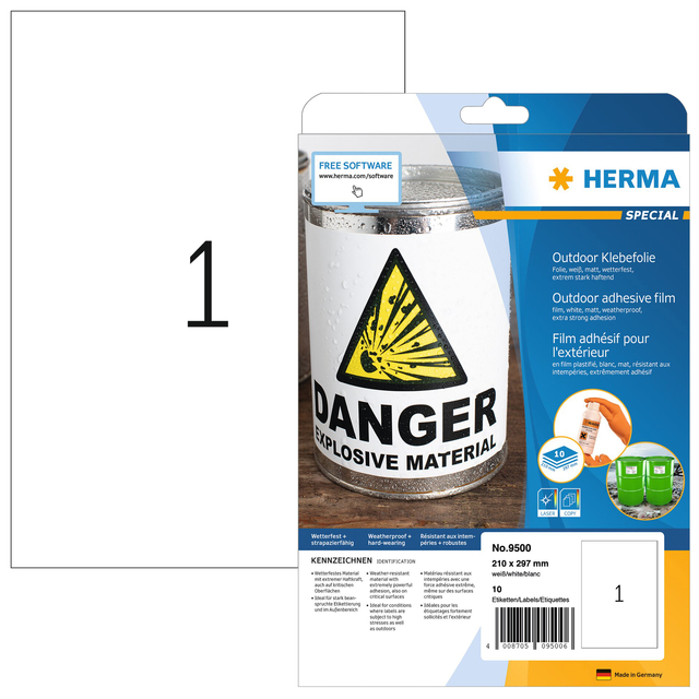 Etiket HERMA 9500 210x297mm weerbestendig wit 10 stuks