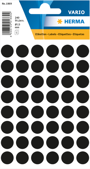 Etiket HERMA 1869 rond 12mm zwart 240stuks afbeelding