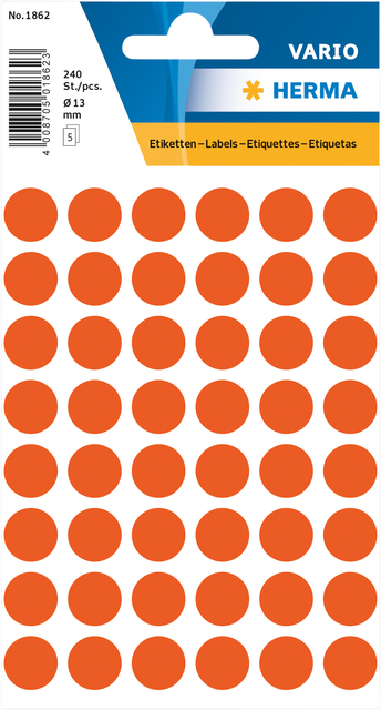 Etiket HERMA 1862 rond 12mm rood 240 stuks