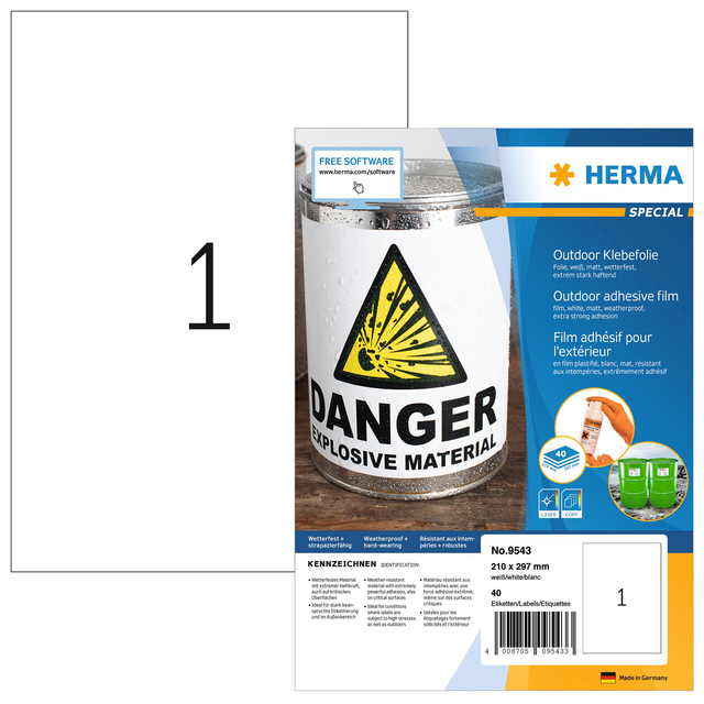 Etiket HERMA 9543 210x297mm weerbestendig wit 40stuks afbeelding
