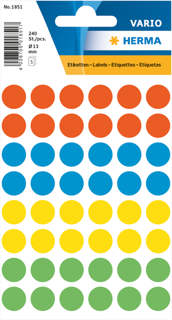 Etiket HERMA 1851 rond 12mm assorti 240stuks afbeelding