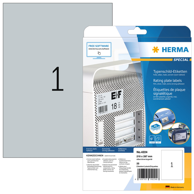 Etiket HERMA 4224 210x297mm weerbestendig zilver 25stuks afbeelding
