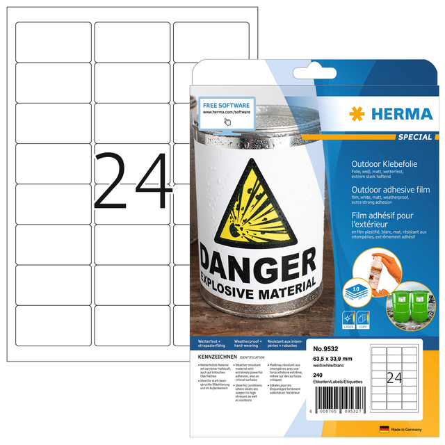 Etiket HERMA 9532 63.5x33.9mm weerbestendig wit 240st afbeelding